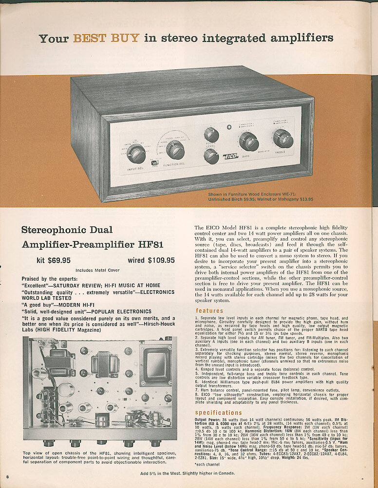 Eico 1961 Catalog, 28 pages > 8. HF-81 Stereo Integrated Amplifier.