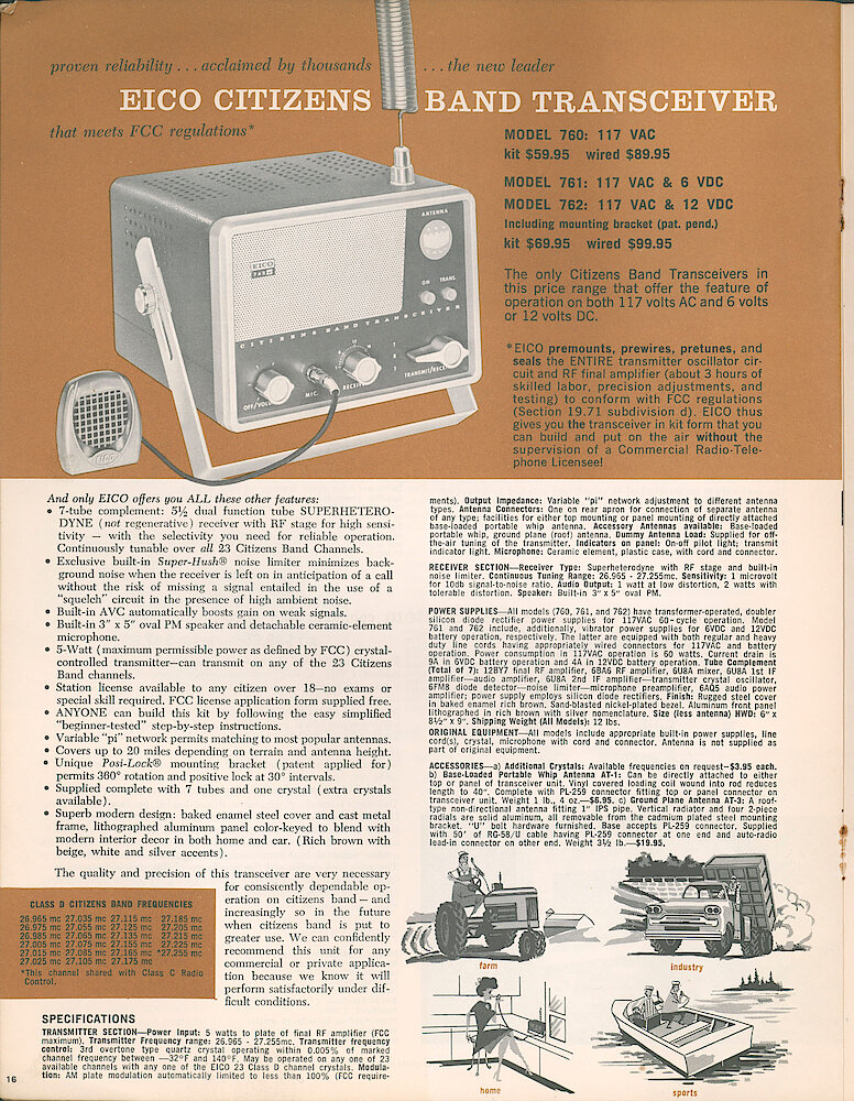 Eico 1961 Catalog, 28 pages > 16. Model 760, 761 And 762 Citizens Band Transceiver.