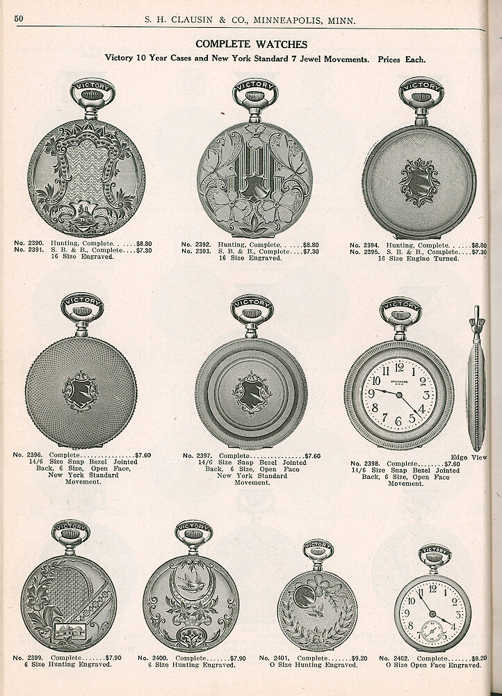 S. H. Clausin & Co. 1917 Catalog > 50. Complete Watches With 7-jewel New York Standard Movements.