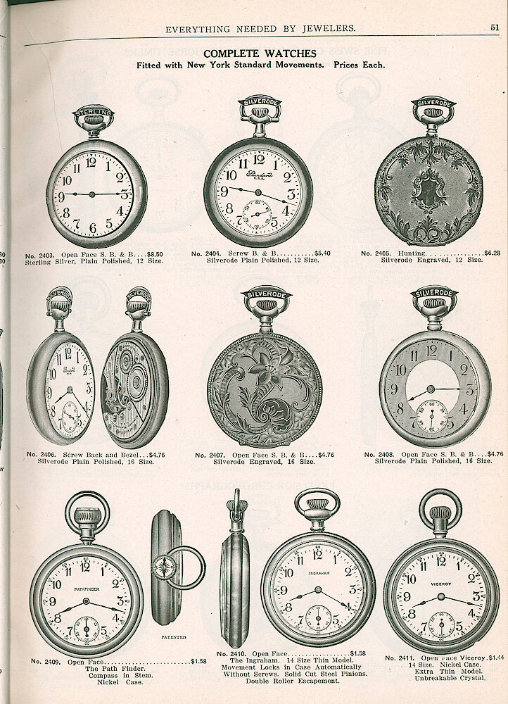 S. H. Clausin & Co. 1917 Catalog > 51. Complete Watches With New York Standard Movements.