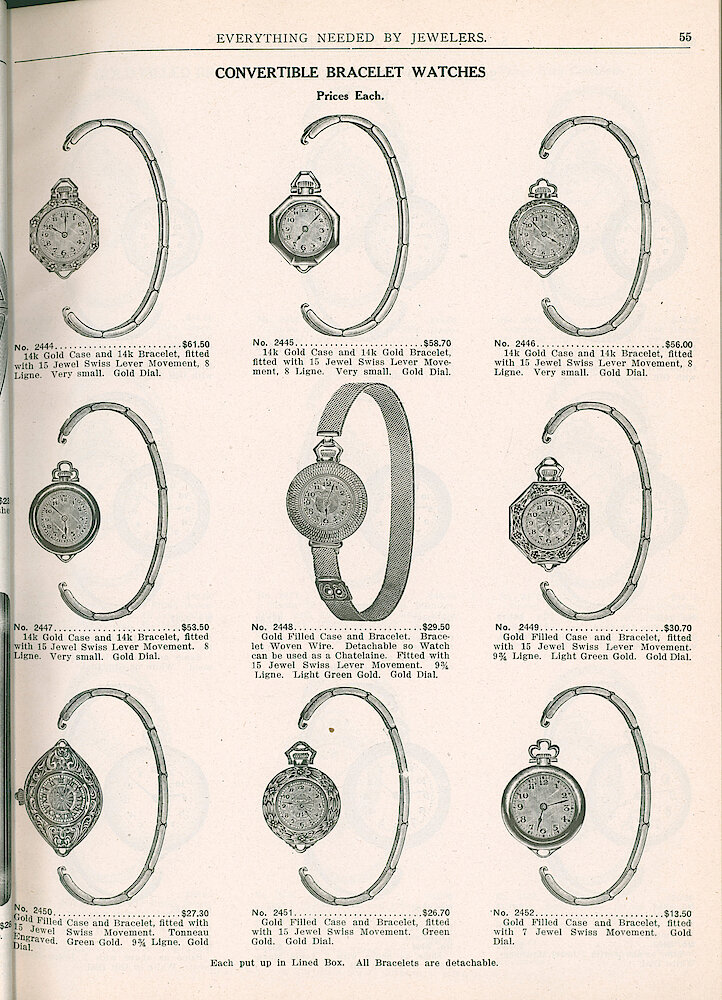 S. H. Clausin & Co. 1917 Catalog > 55. Convertible Bracelet Watches.