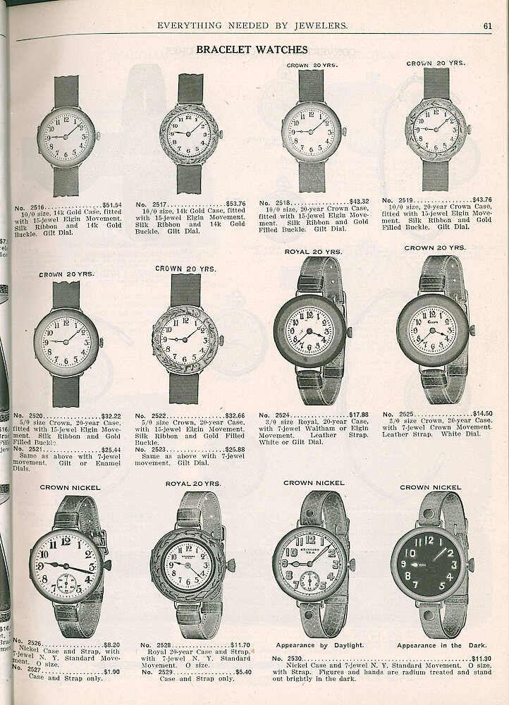 S. H. Clausin & Co. 1917 Catalog > 61. Elgin, Crown And New York Standard Bracelet Watches.