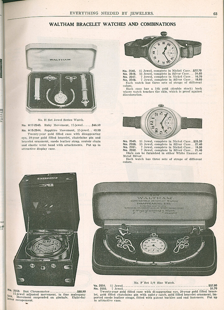 S. H. Clausin & Co. 1917 Catalog > 63. Waltham Bracelet Watches And Combinations. Waltham Box Chronometer, Gimbal Mounted.