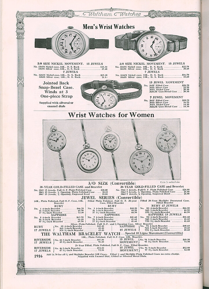 S. H. Clausin & Co. 1917 Catalog > 64-3-Waltham-8. Men&039;s Wrist Watches , Wrist Watches For Women.