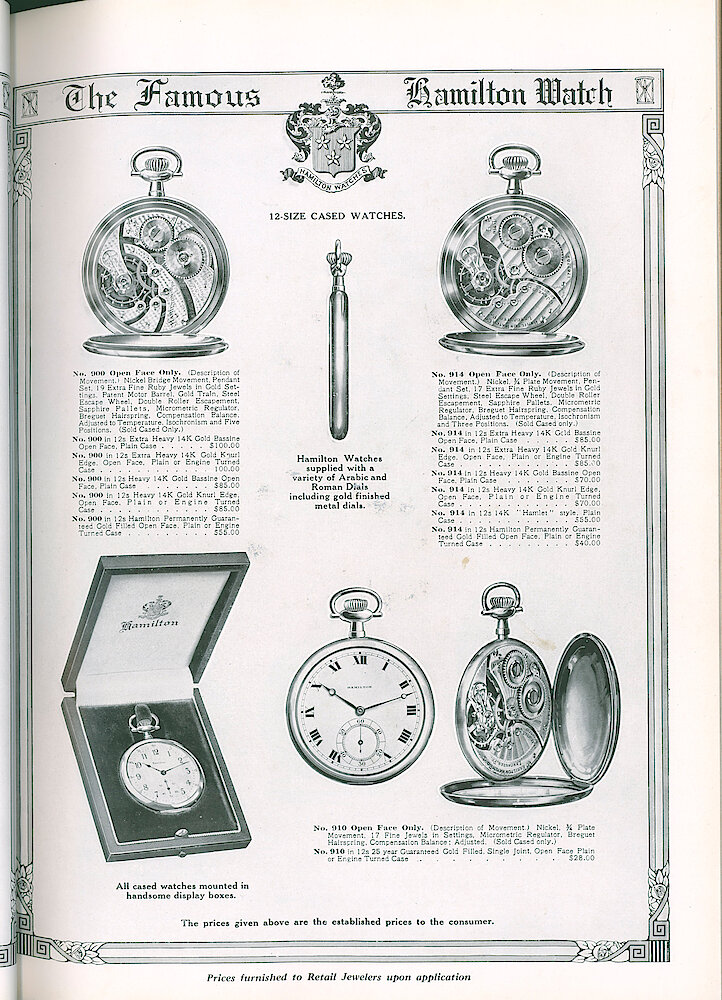 S. H. Clausin & Co. 1917 Catalog > 64-5-Hamilton-3. Hamilton 12-size Cased Watches. No. 900 19-jewel, 914 17-jewel , 910 17-jewel.