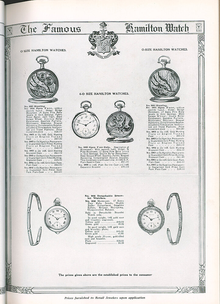 S. H. Clausin & Co. 1917 Catalog > 64-5-Hamilton-5. Hamilton Watches 0-size 984, 985, 982, 983; 60-size 988; No 986 Detachable Bracelet Watches.