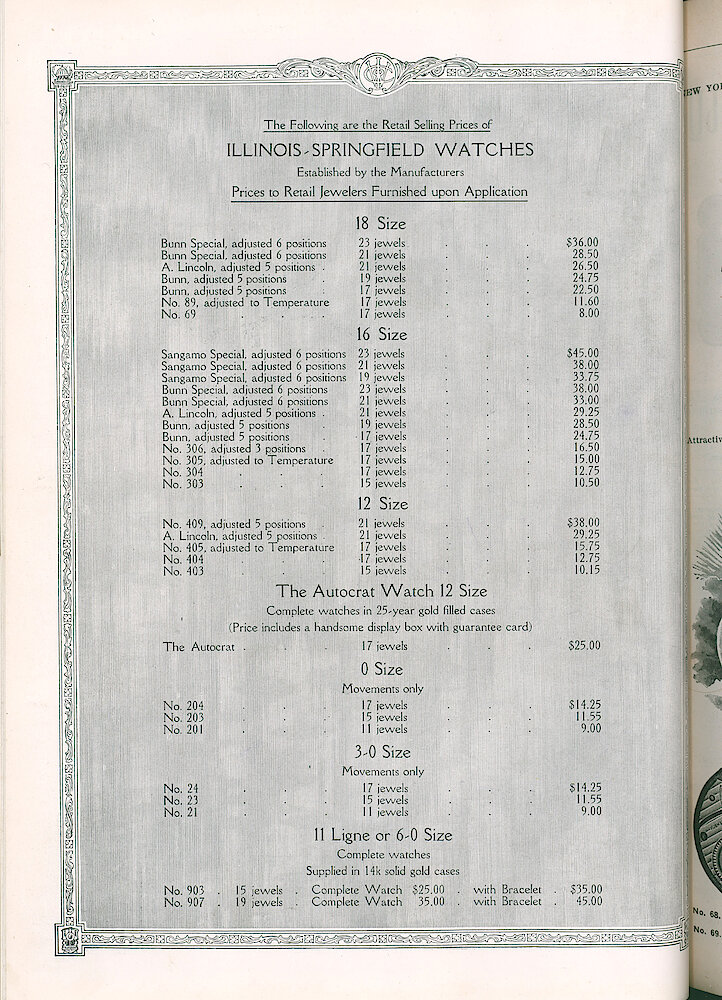 S. H. Clausin & Co. 1917 Catalog > 64-6-Illinois-8. Illinois-Springfield Watches, Price List.