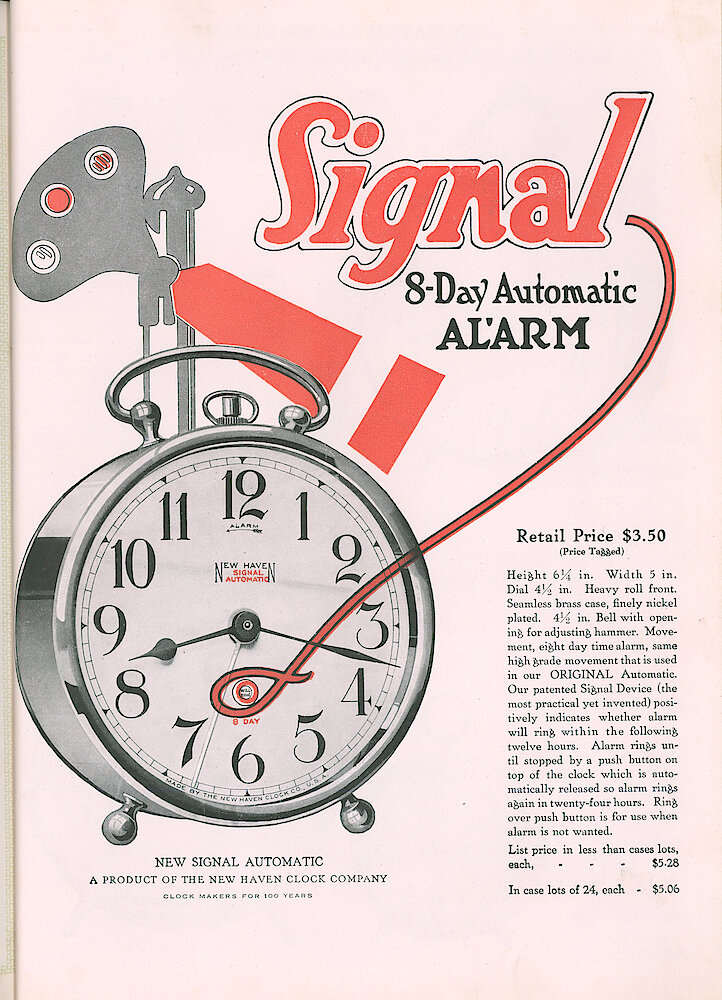 S. H. Clausin & Co. 1917 Catalog > 298-2-New-Haven-1. New Haven Signal 8-day Automatic Alarm.