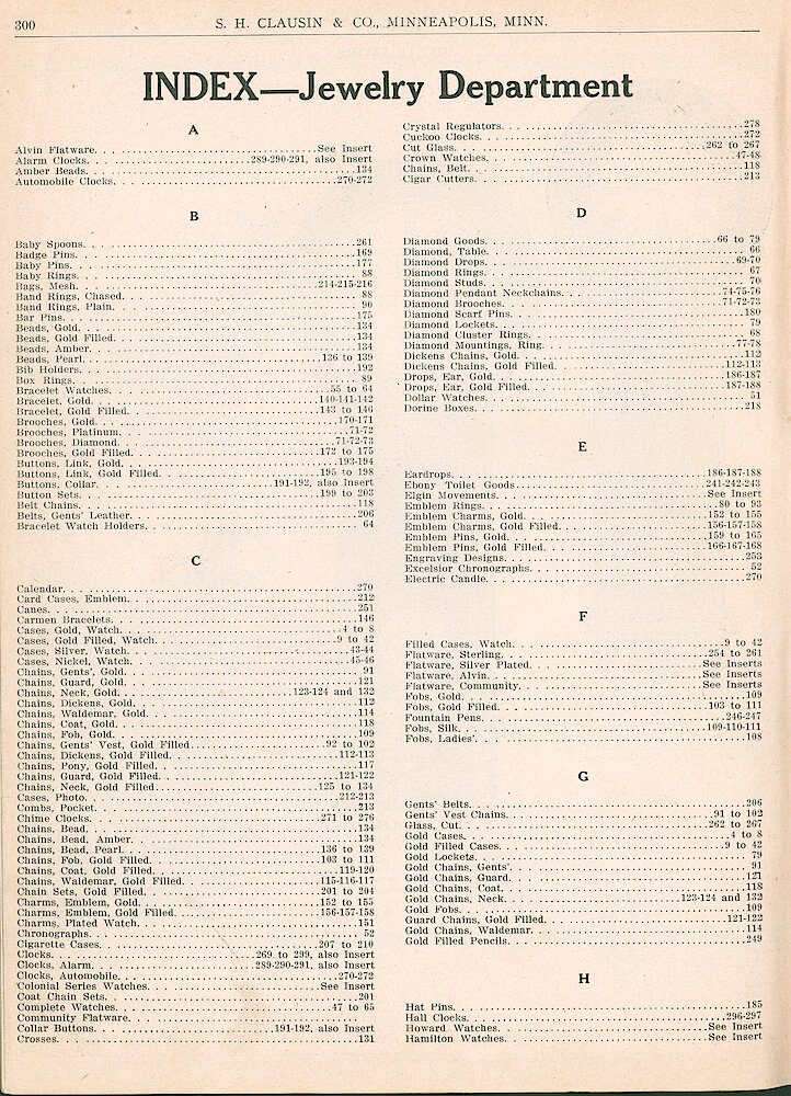 S. H. Clausin & Co. 1917 Catalog > 300-index-1. Index Page 1