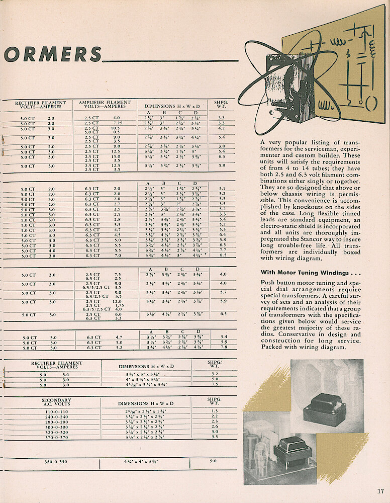 Stancor Transformers and Reactors 1946 Catalog > 17. Power Transformers