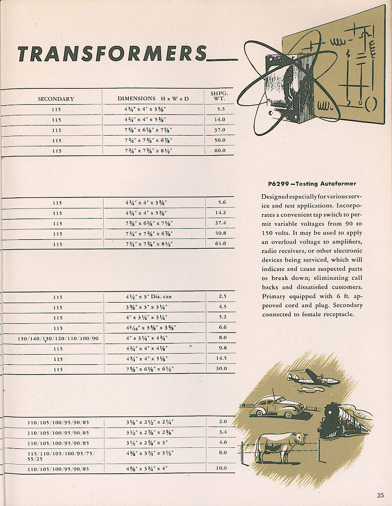 Stancor Transformers and Reactors 1946 Catalog > 25. Miscellaneous Transformers: Isolation Transformers, Auto-transformers