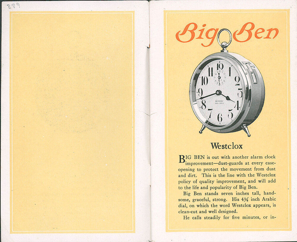 Westclox Catalog ca. 1921. 3 1/2 by 5 5/8 inch small catalog. > 0-1. Big Ben Leg Model Non-Luminous (Plain) (shows A Style 1, But It Should Be A 1a At This Time).