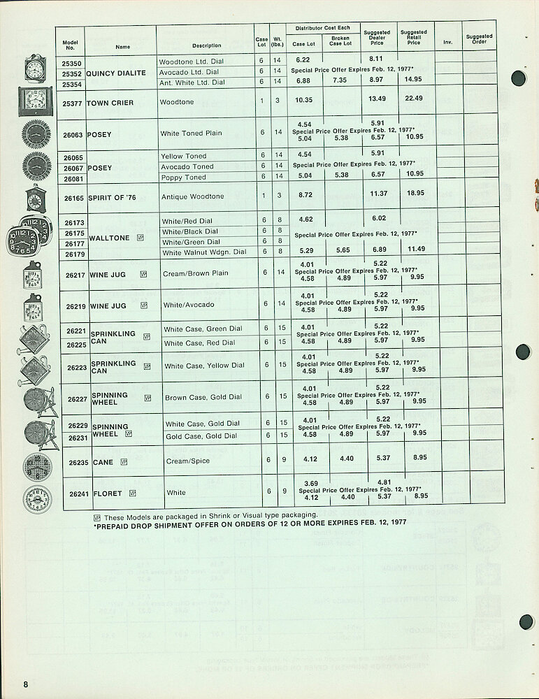 Westclox Full Line Price List 1977. W-II-77 > 8