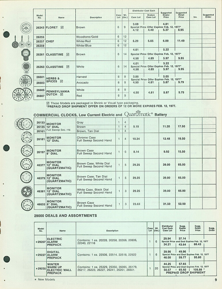 Westclox Full Line Price List 1977. W-II-77 > 9