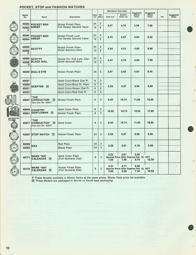 Westclox Full Line Price List 1977. W-II-77 > 10