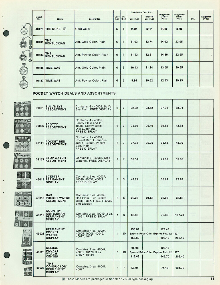 Westclox Full Line Price List 1977. W-II-77 > 11