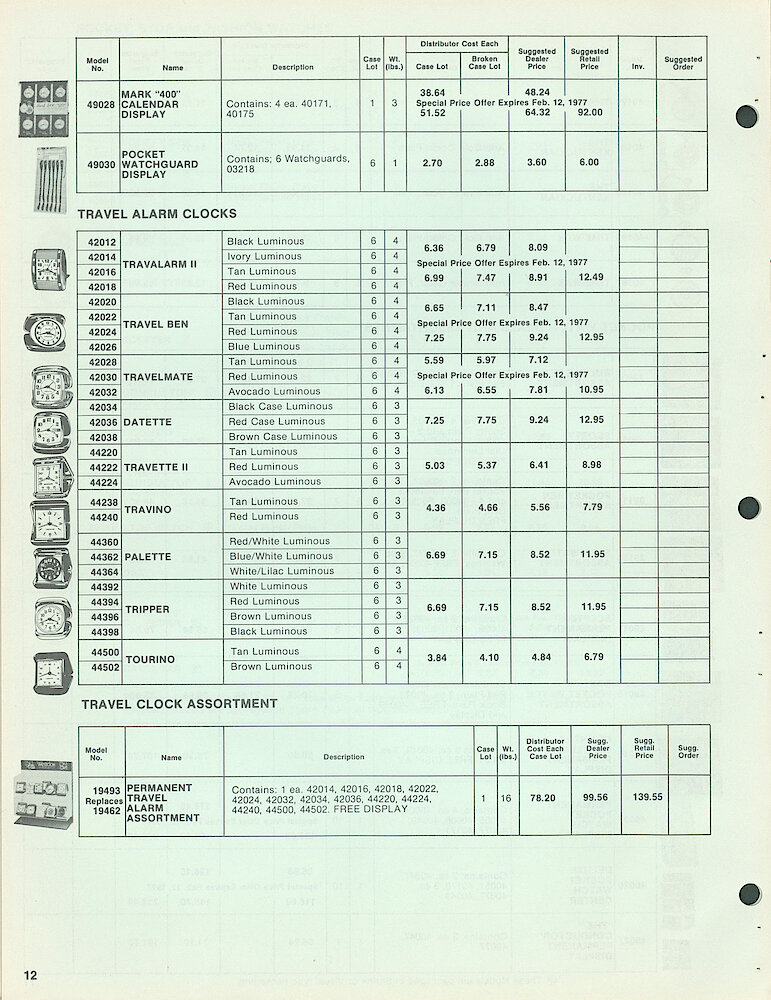 Westclox Full Line Price List 1977. W-II-77 > 12