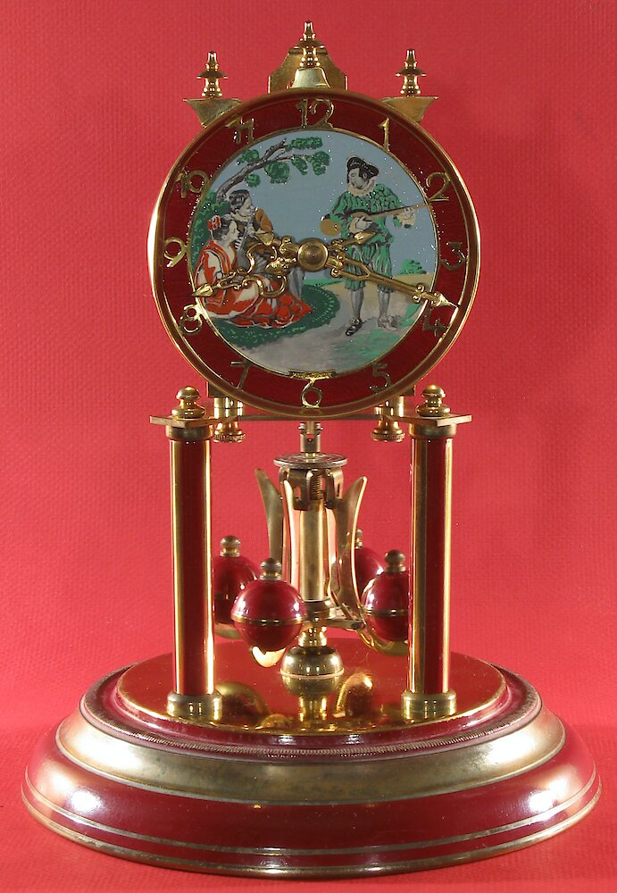 Schatz Standard Maroon Painted 400 Day Clock Painted Dial Lute Player Flute Player Woman. Schatz Standard Maroon Painted 400 Day Clock Painted Dial Lute Player Flute Player Woman Clock Example Photo