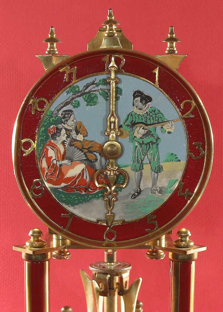 Schatz Standard Maroon Painted 400 Day Clock Painted Dial Lute Player Flute Player Woman. Schatz Standard Maroon Painted 400 Day Clock Painted Dial Lute Player Flute Player Woman Clock Example Photo