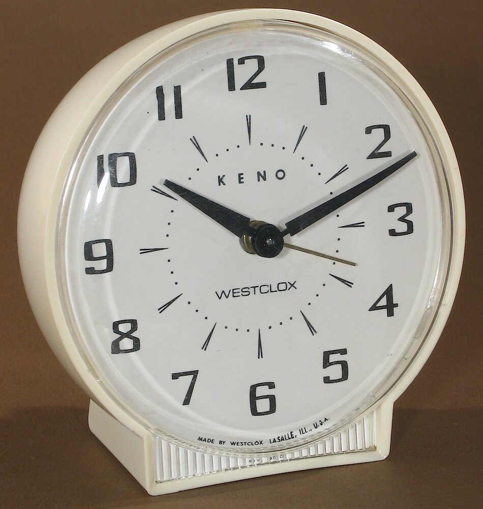 Westclox Keno Style 6 White. Westclox Keno Style 6 White Alarm Clock Model Photo