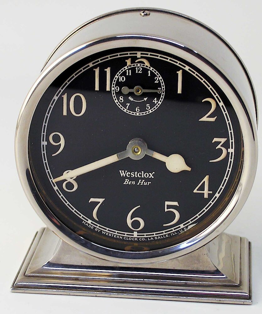 Westclox Ben Hur Style 1 Nickel Luminous. Westclox Ben Hur Style 1 Nickel Luminous Clock Example Photo