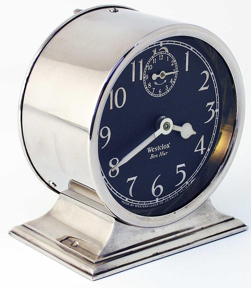 Westclox Ben Hur Style 1 Nickel Luminous. Westclox Ben Hur Style 1 Nickel Luminous Clock Example Photo