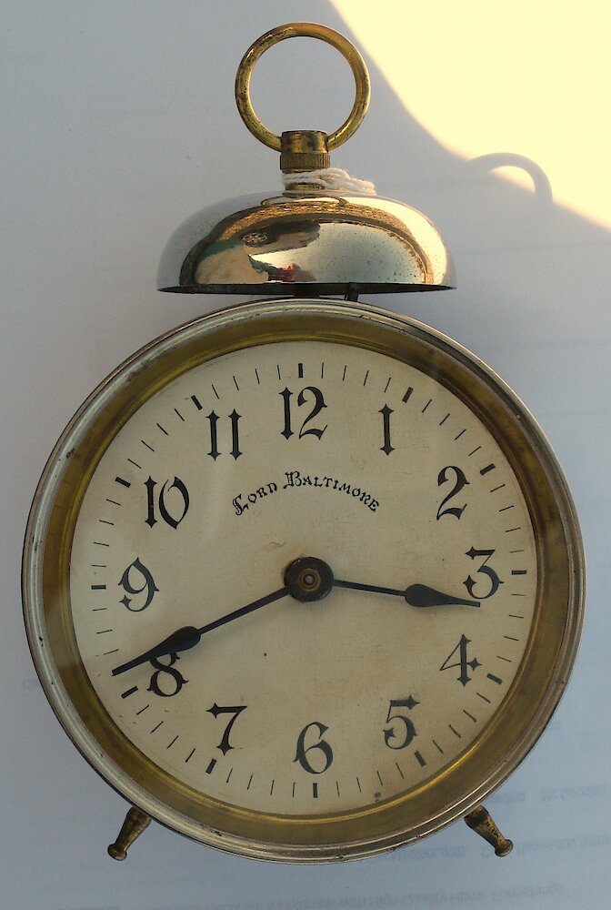 Westclox Standard Alarm. Lord Baltimore, 1902 pat.