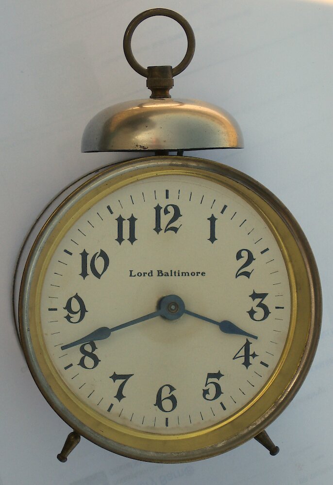 Westclox Standard Alarm. Lord Baltimore, 1907 pat.