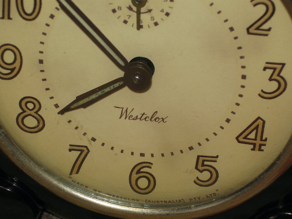 Westclox Australia Bell Bird Mahogany Luminous. Westclox Australia Bell Bird Mahogany Luminous Clock Example Photo