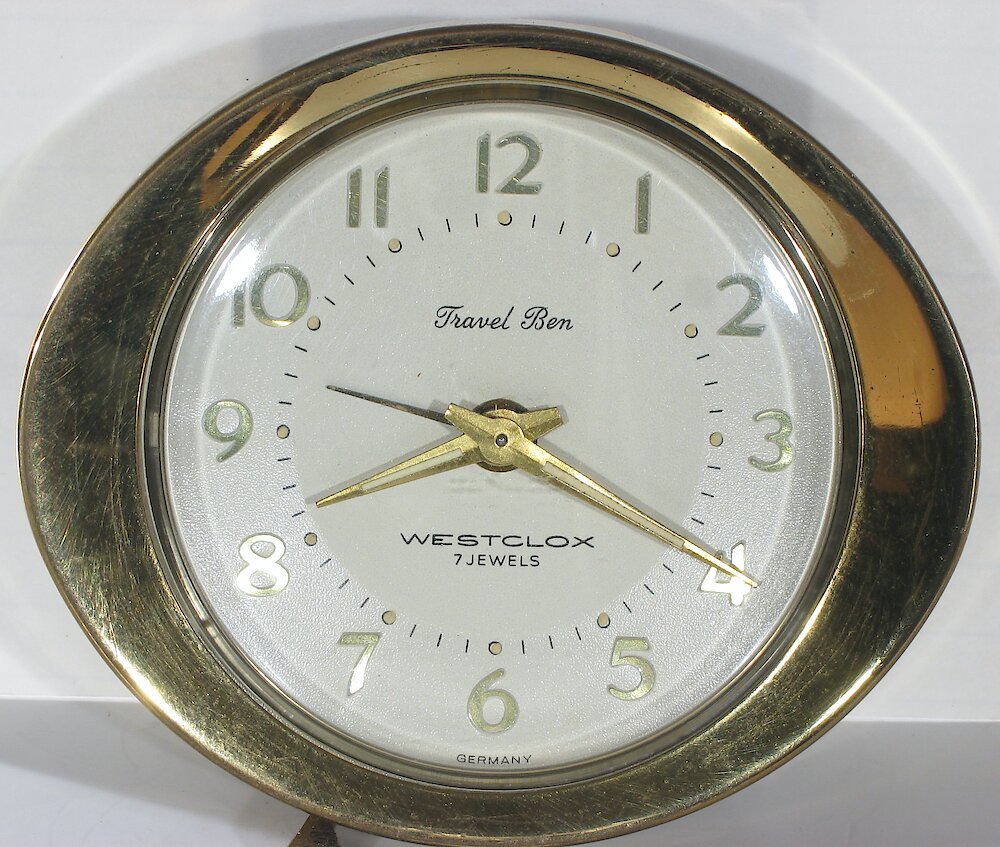 Westclox Travel Ben Tan Oval Case 7 Jewel. Westclox Travel Ben Tan Oval Case 7 Jewel Clock Example Photo