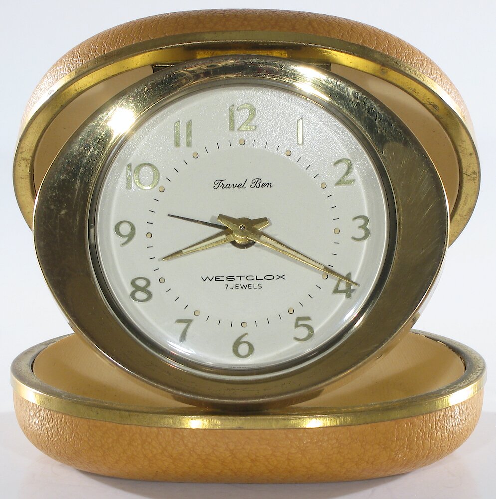 Westclox Travel Ben Tan Oval Case 7 Jewel. Westclox Travel Ben Tan Oval Case 7 Jewel Clock Example Photo