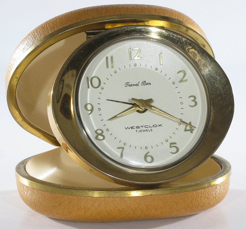 Westclox Travel Ben Tan Oval Case 7 Jewel. Westclox Travel Ben Tan Oval Case 7 Jewel Clock Example Photo