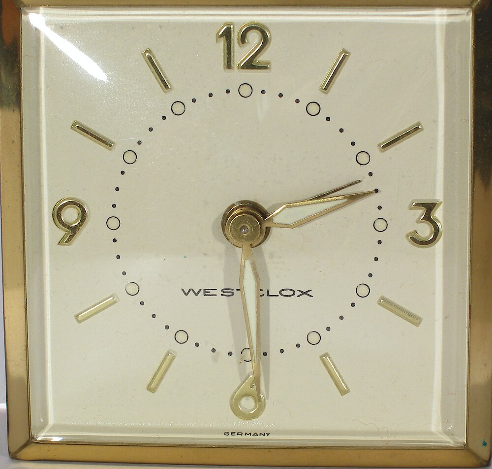 Westclox Travette Tan 1959. Westclox Travette Tan 1959 Clock Example Photo