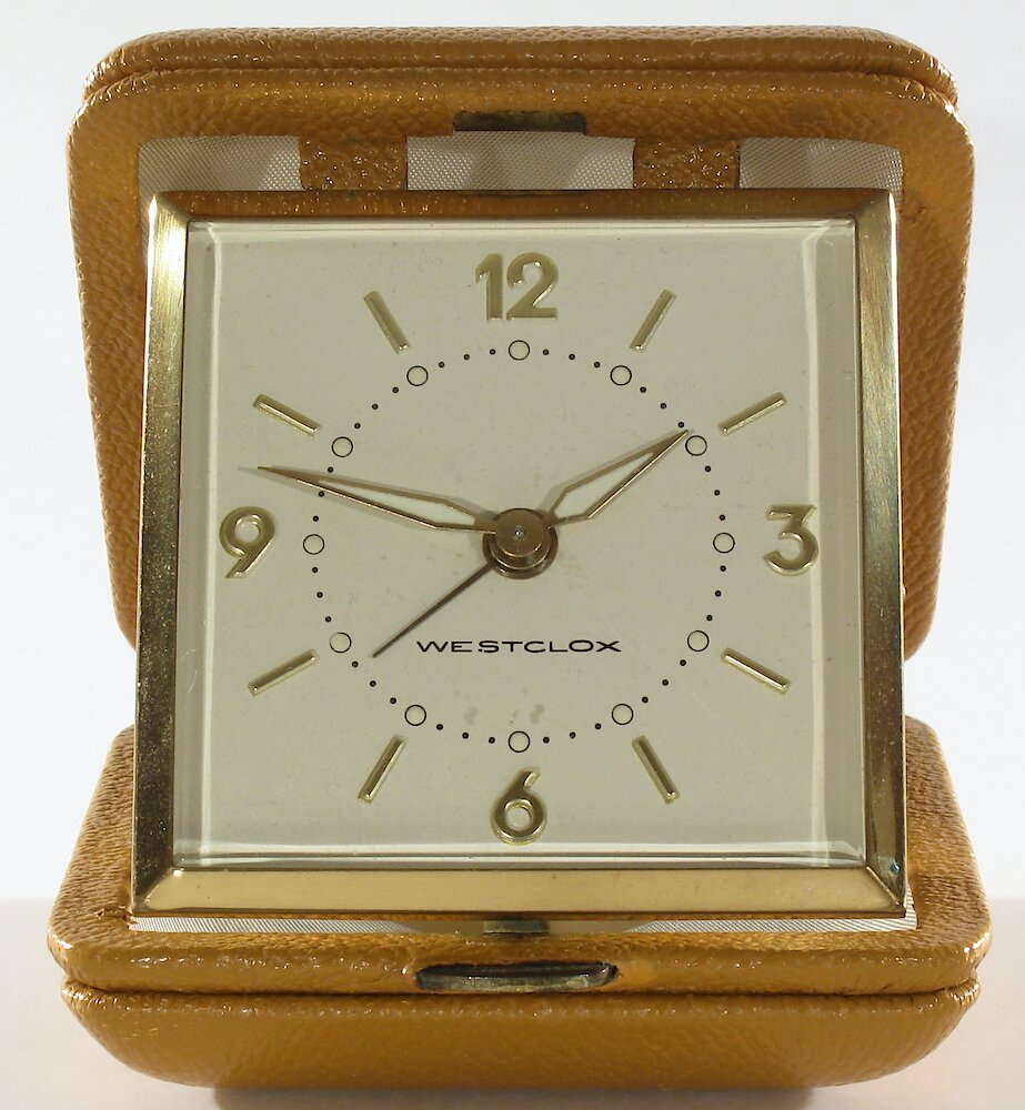 Westclox Travette Tan 1959. Westclox Travette Tan 1959 Clock Example Photo