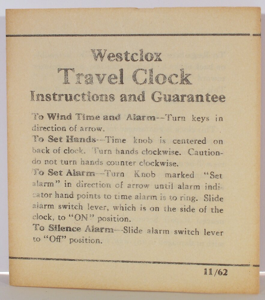 Westclox Travette Tan 1959. Westclox Travette Tan 1959 Clock Example Photo