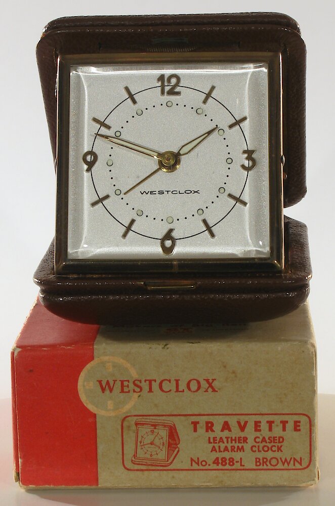 Westclox Travette Brown 1959. Westclox Travette Brown 1959 Clock Example Photo