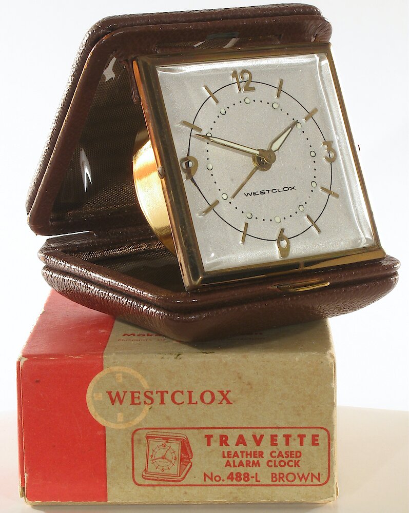 Westclox Travette Brown 1959. Westclox Travette Brown 1959 Clock Example Photo