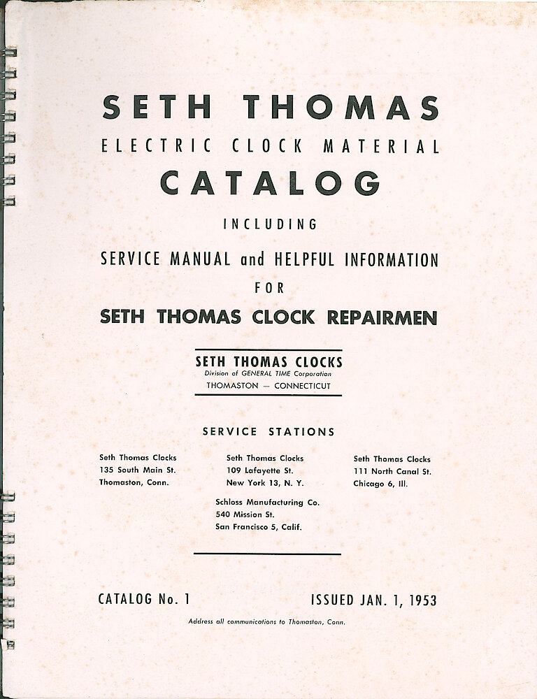 Seth Thomas Electric Clock Material Catalog and Service Manual > Title Page