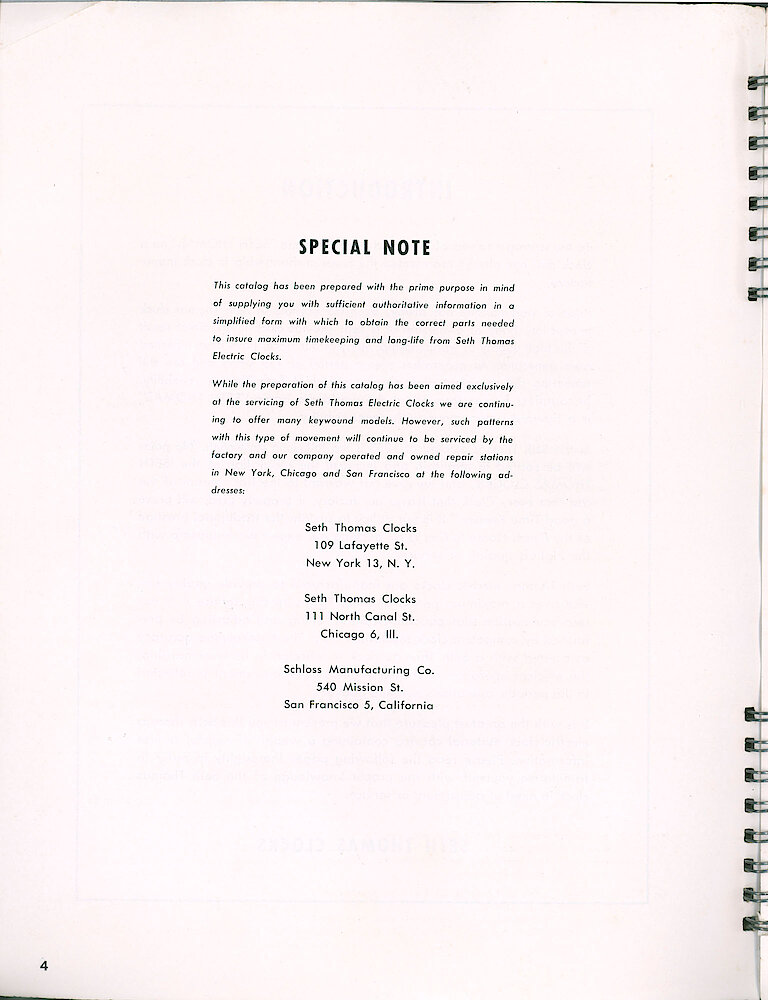 Seth Thomas Electric Clock Material Catalog and Service Manual > Special Note