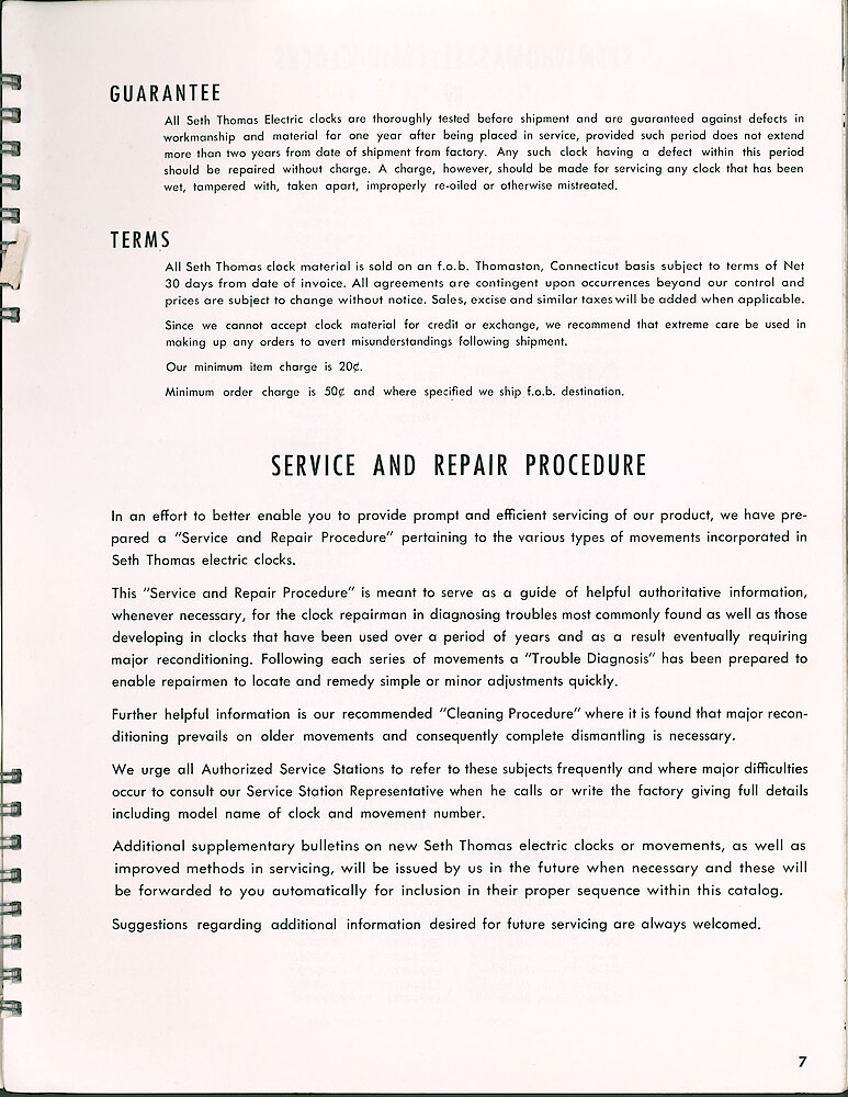 Seth Thomas Electric Clock Material Catalog and Service Manual > Service & Repair Procedure. Each Movement Section Has A "Service And Prepare Procedure"