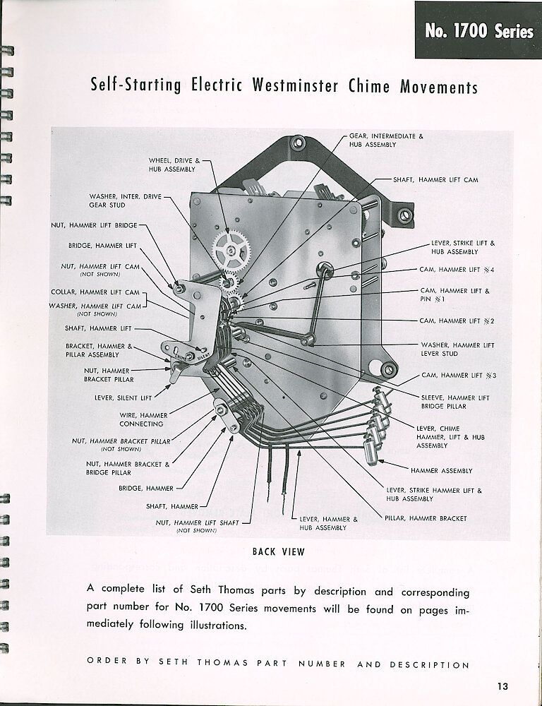 Seth Thomas Electric Clock Material Catalog and Service Manual > 1700 Series Westminister Chime Movements > Rear View