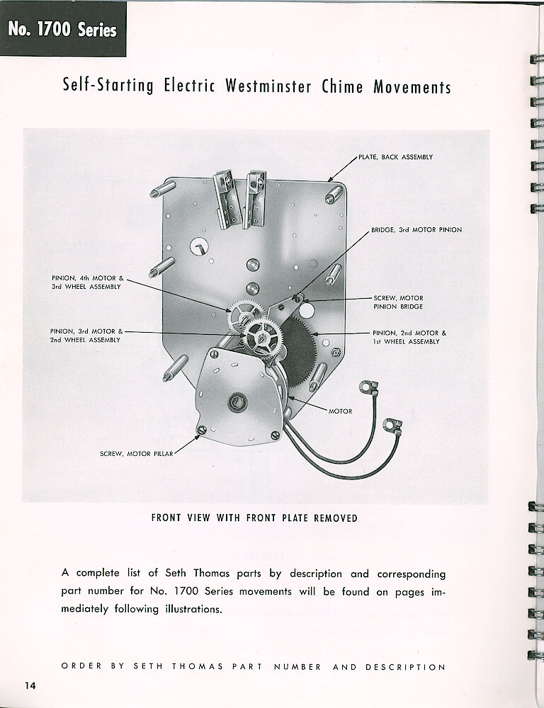 Seth Thomas Electric Clock Material Catalog and Service Manual > 1700 Series Westminister Chime Movements > Internal View with Sangamo Motor