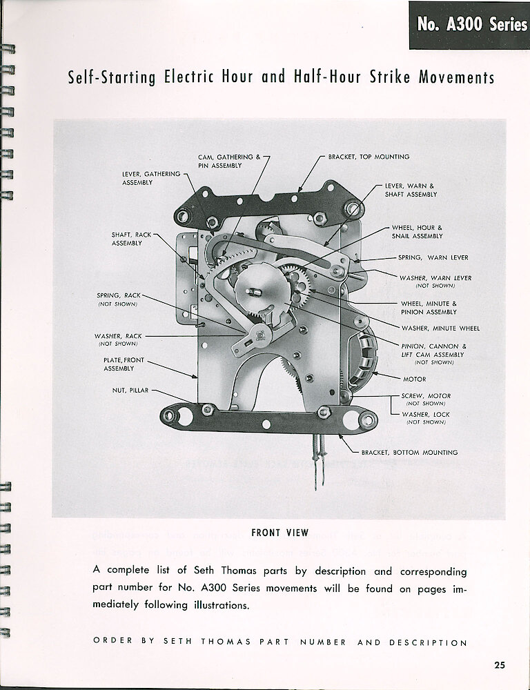 Seth Thomas Electric Clock Material Catalog and Service Manual > A300 Series Striking Movements > Front View