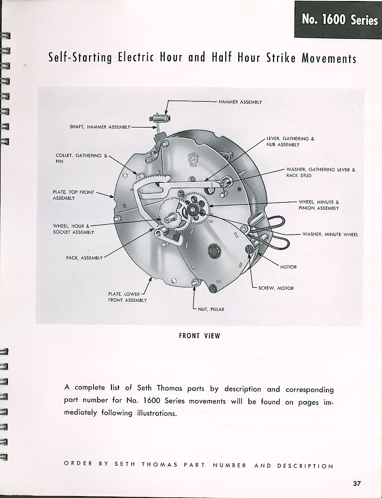 Seth Thomas Electric Clock Material Catalog and Service Manual > 1600 Series Striking Movements > Front View