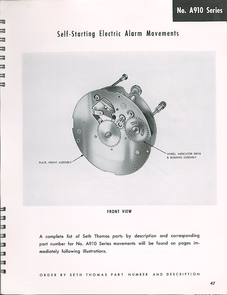 Seth Thomas Electric Clock Material Catalog and Service Manual > A910 Series alarm > Front View