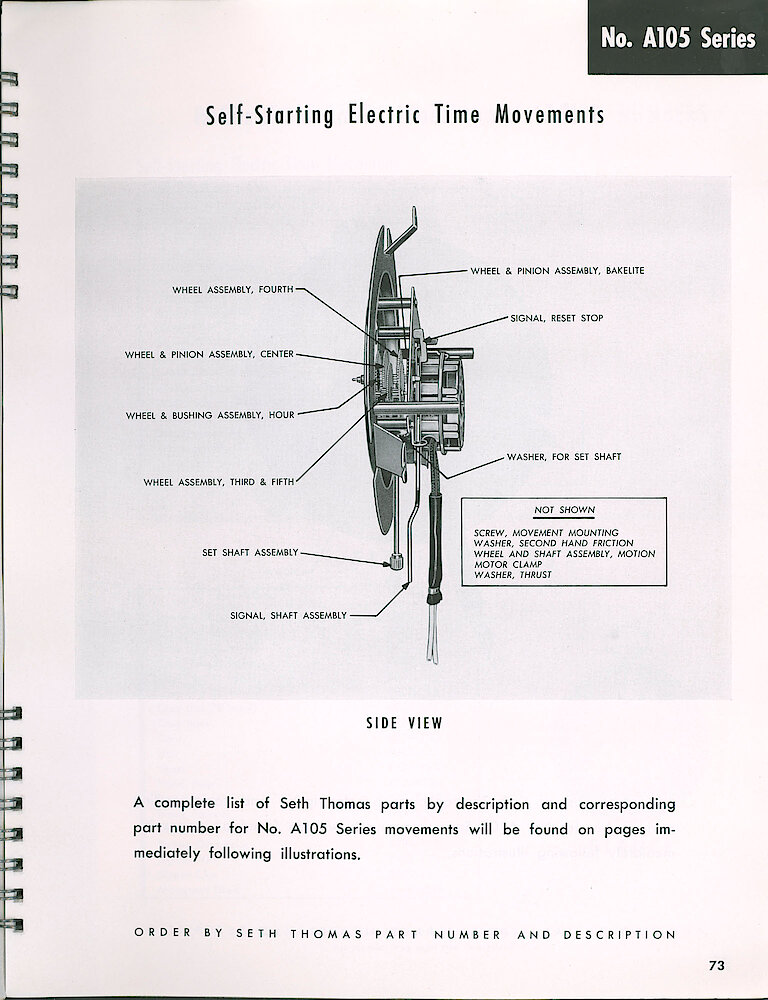 Seth Thomas Electric Clock Material Catalog and Service Manual > A105 Series Time > Side View