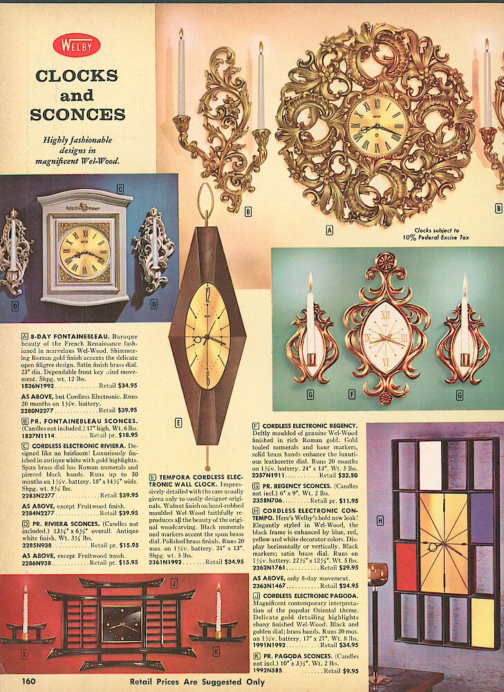 Bennett Brothers ca. 1964 > 160. Welby Decorative Wall Clocks.