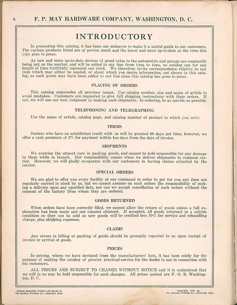 F. P. May Hardware Company 1922 > ii. Introduction And Copyright