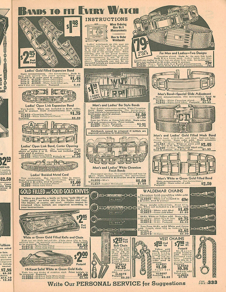 Sears Catalog of Diamonds, Jewelry, Silverware, Watches, Clocks, Optical Goods, Fountain Pens and Thermometers > 333. Watch Bands And Chains, Metal.