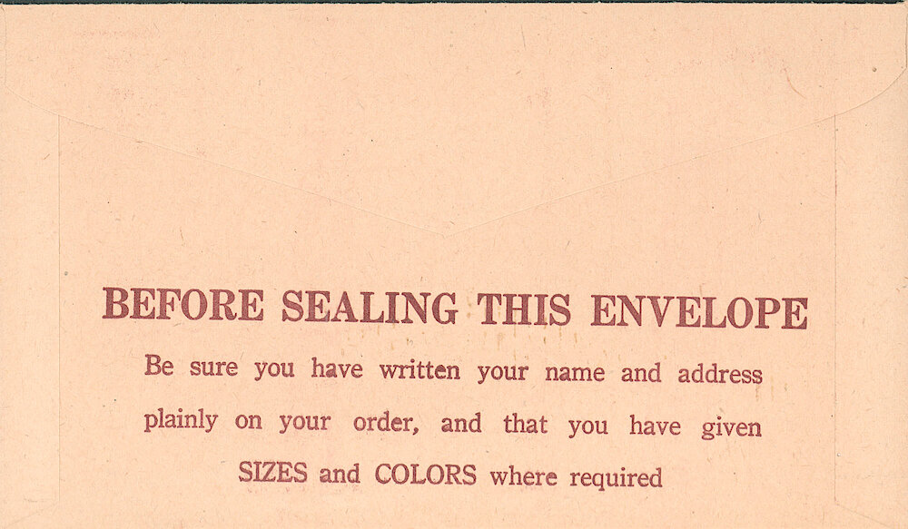 Sears Catalog of Diamonds, Jewelry, Silverware, Watches, Clocks, Optical Goods, Fountain Pens and Thermometers > Envelope-Back